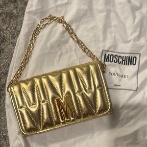 Moschino Gold Clutch with Quilted Texture